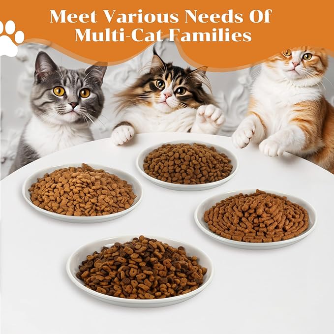 6 Pack Cat Food Bowl, Ceramic Cat Bowls, Anti Whisker Fatigue Cats Bowl Set, 5.9 Inches Shallow Wide Kitten Plates for Food and Water-PawvioPets