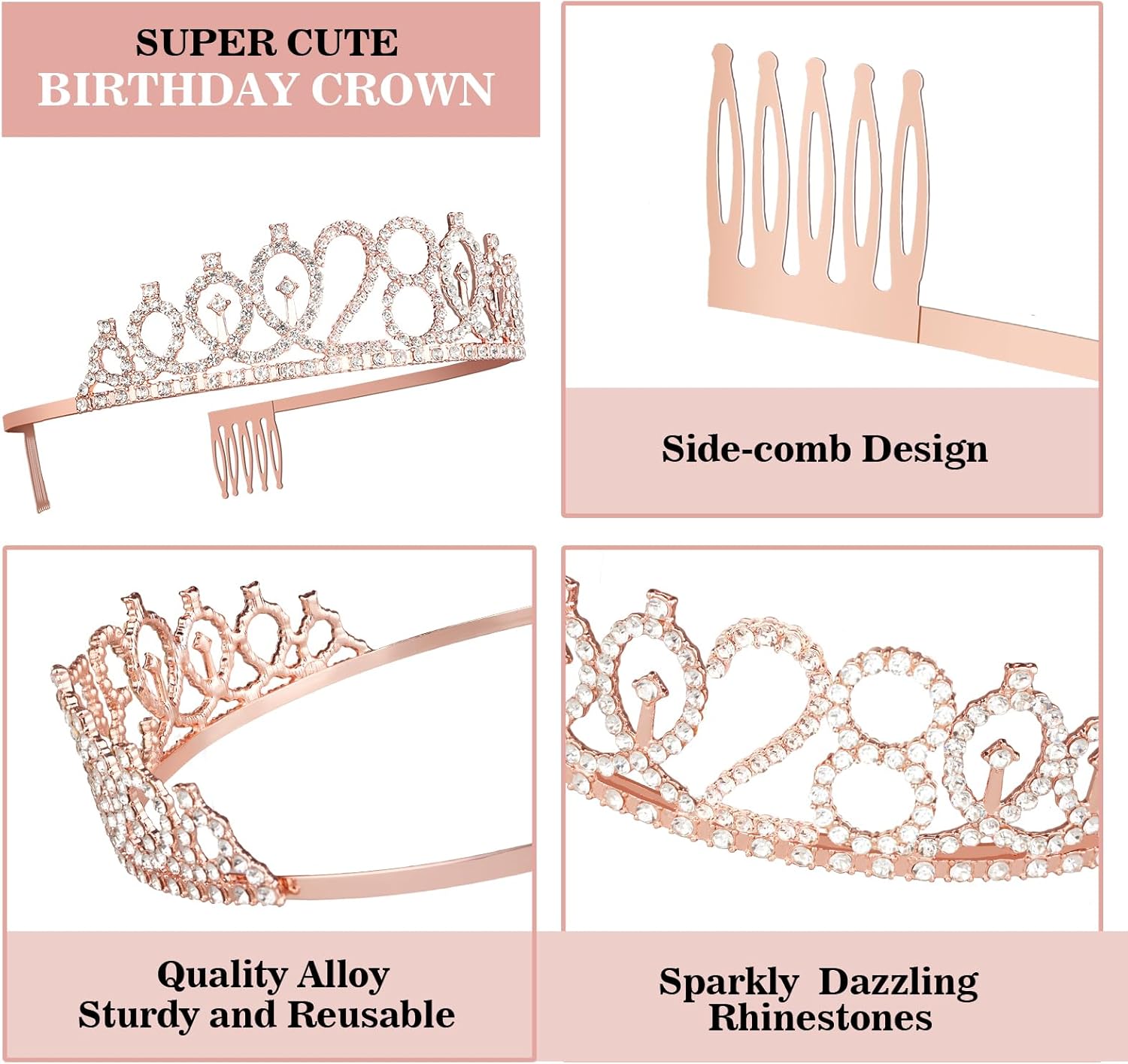 28th Birthday Decorations for Women with Birthday Sash and Tiara, Candles and Cake Topper, Gifts for 28 Year Old Woman