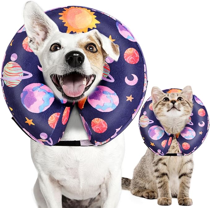 CuteBone Inflatable Dog Donut Collar with Removable Soft Fleece Covers for Small/Medium/Large Dogs and Cats After Surgery GWB11M-PawvioPets