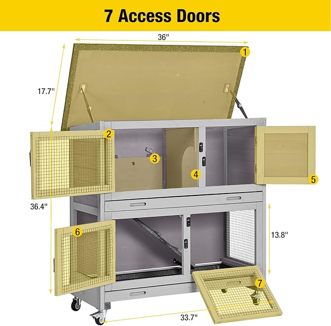 Aivituvin 2-Tier Rabbit Hutch with Tarp Door and Wheels Bunny Cage Indoor Outdoor Guinea Pig Cage Expandable with Pet Playpen 36" L, Grey-PawvioPets