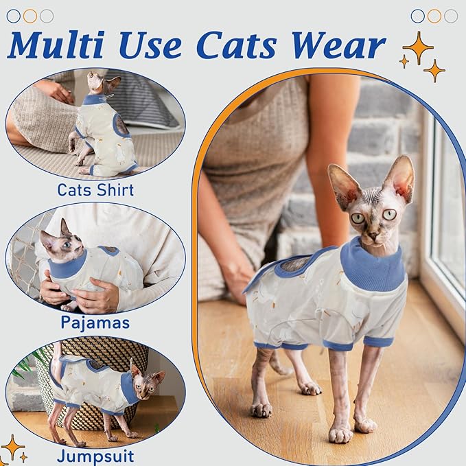 DENTRUN Cat Surgery Recovery Suit Female Male Soft Onesie, Kitten Surgical Collar Cone Alternative Shirt, Abdominal Wounds Anti-Licking Pajama for Small Pets Spay, Cat Body Suit Post Surgery-PawvioPets