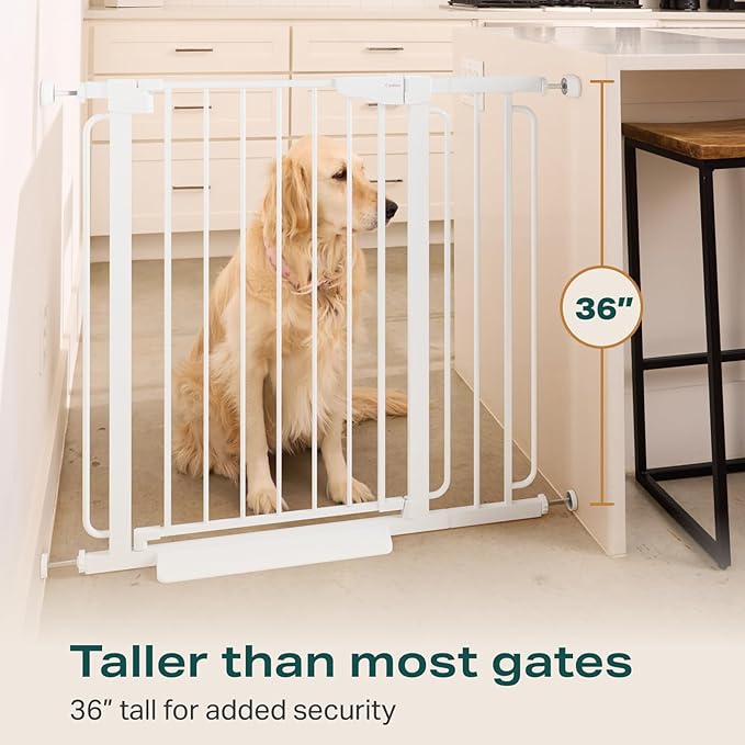 Cumbor 36" Extra Tall Baby Gate for Stairs, 29.7-57" Extra Wide Dog Gate for Doorways Hallways, Pressure Mounted Child Gate for Wide Opening, Auto Close Personal Safety for Babies and Pets, White-PawvioPets