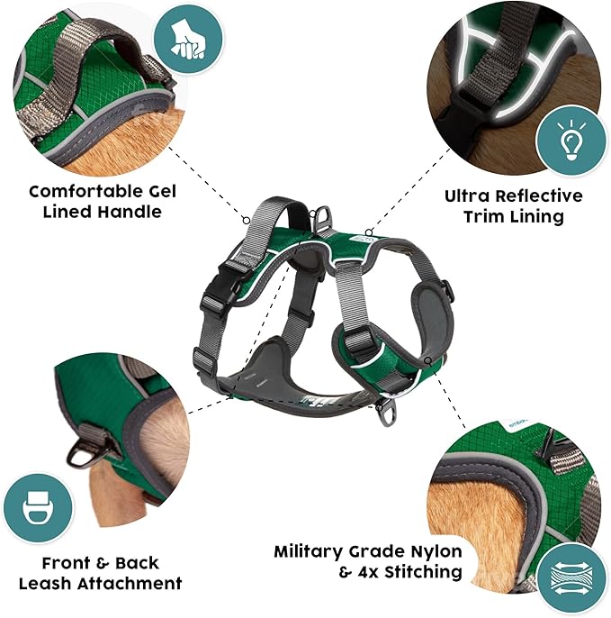 Embark Adventure Dog Harness, Reflective Trim No Pull Dog Harness for Large Dogs - Military Grade Nylon, Front Clip with Gel Lined Handle.-PawvioPets