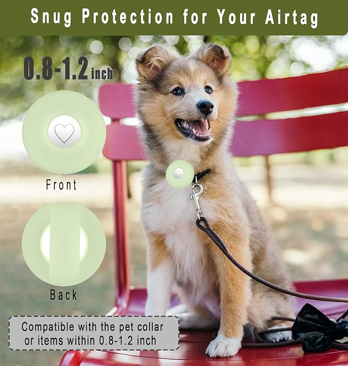 Airtag Holder for Dog Collar, Cibaabo Silicone Air Tag Case Cover Compatible with Apple Airtags for 0.8-1.2inch Cat Pet Collar Harness Loop-PawvioPets