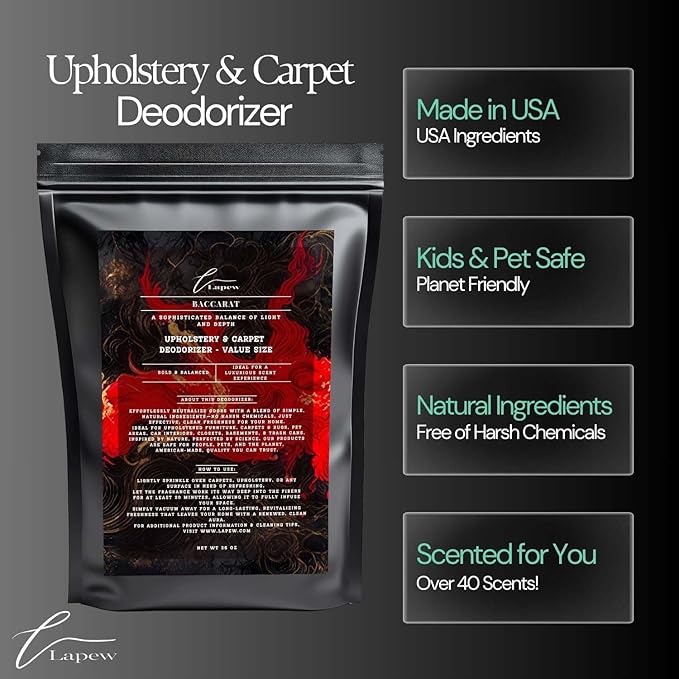 Baccarat Carpet Freshener Powder Refill 36 oz | Powerful Odor Eliminator for Home | Upholstery Deodorizer | Carpet Deodorizer | Pet Urine | Cat Litter Box | Enchanted Rouge Fragrance-PawvioPets