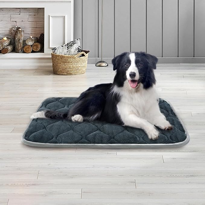 furrybaby Dog Bed Mat Flat Crate Mat with Anti-Slip Bottom Machine Washable Pet Kennel Pad for Dog Sleeping (L 42x28'', Grey Mat)-PawvioPets