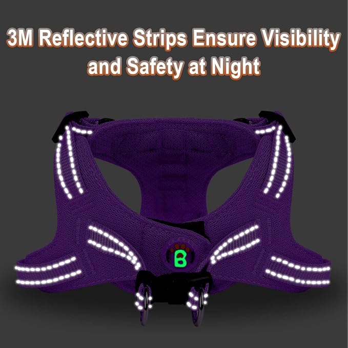 Dog Harness Step in Dog Vest Harness, Reflective Adjustable Puppy No Pull Harness Breathable Soft for Small and Medium Dogs Cats, Purple, XS-PawvioPets