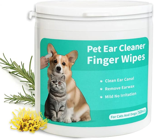 Dog Ear Cleaner Wipes Grooming Kit Care for Dogs & Cats Pet Ear Relief Gently Remove Ear Wax Debris and Smelly 50 Pcs Unscented-PawvioPets