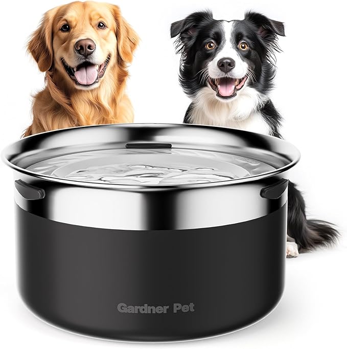 Gardner Pet Dog Bowls 1 Gallon (3.85L) Stainless Steel No Spill Dog Water Bowl, Slow Water Feeder Metal Bowls, Spill Proof Water Dispenser for Large Dogs, Promotes Healthy Hydration(Black)-PawvioPets