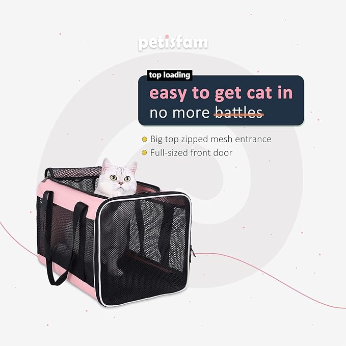 Easy Top Load Large Cat Carrier for Large and Medium Cats, Small Dogs. Easy to get cat in, Carry, Storage, Clean and Escape Proof, Pink-PawvioPets