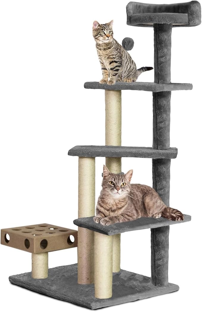 Furhaven 49.5" Tall Cat Tree for Indoor Cats, Ft. Sisal Scratching Posts, Plush Ball Toy, & Busy Box Toy - Tiger Tough Play Stairs Interactive Playground Tower - Gray, One Size-PawvioPets