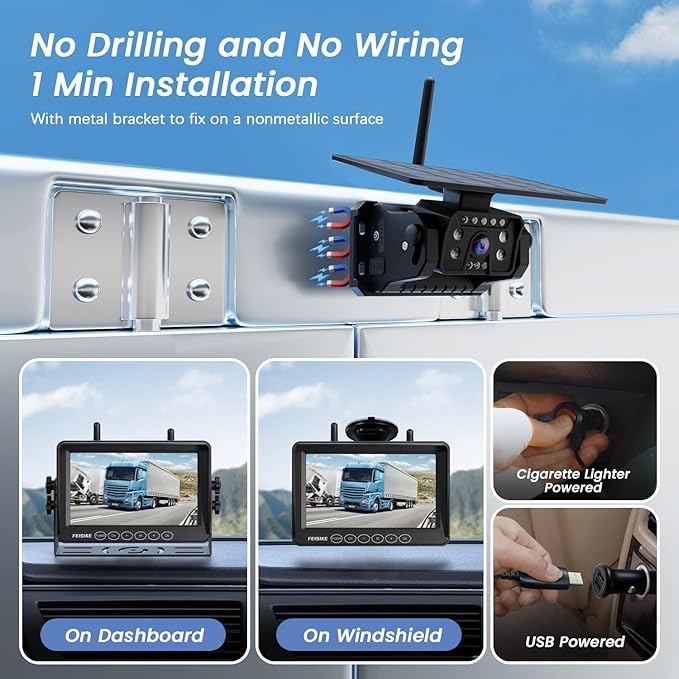 Dual Magnetic Solar Wireless Backup Camera for RV Truck Trailer – 7" 1080P Monitor with Recording, 1-Min Install, No Delay, Wide View, IR Night Vision, 4 Channels, Auto-Sleep Rechargeable-PawvioPets