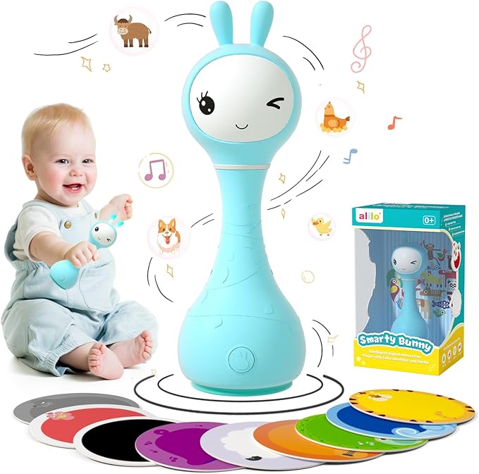 alilo Smarty Bunny Baby Rattle Musical Light Up Toys, Infants Newborns Baby Toys 0-3-6-12-18-24 Months,1 Year Old Boy Girl Gifts, 4 Music Modes and Color Recognition Function with 9 Color Card-PawvioPets