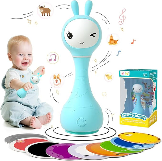 alilo Smarty Bunny Baby Rattle Musical Light Up Toys, Infants Newborns Baby Toys 0-3-6-12-18-24 Months,1 Year Old Boy Girl Gifts, 4 Music Modes and Color Recognition Function with 9 Color Card-PawvioPets