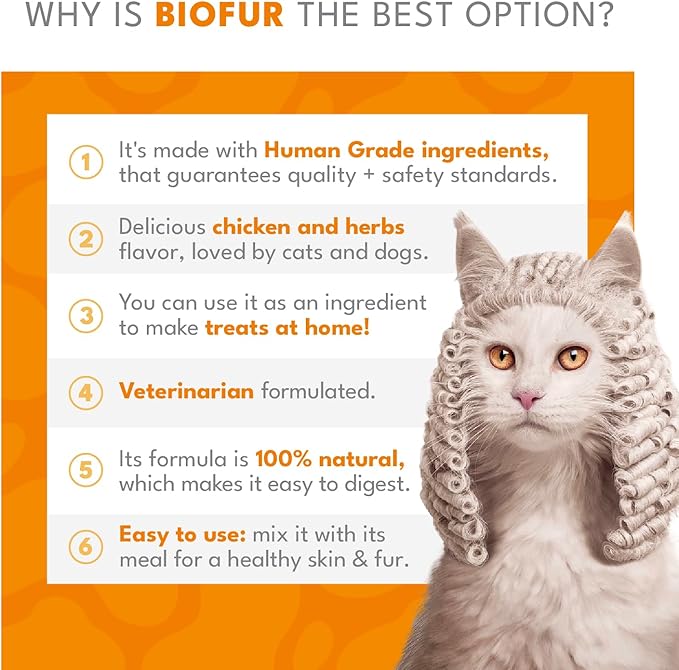 BIOFUR: Omega 3 Supplement for Cats & Dogs - Puppy Essentials & Dog Allergy Relief - Vitamins, Minerals for Feline & Canine Skin, Coat Health, Nutrition, Well-Being, Orange-PawvioPets