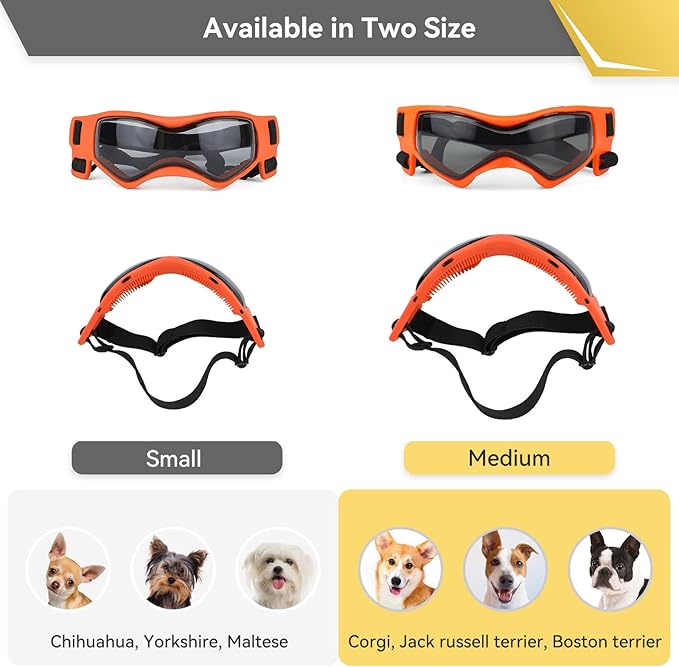 Dog Goggles Dog Sunglasses for Medium Breed UV Protection Windproof with Adjustable Head Straps Chin Straps for Ride Car/Hiking Travel/On Beach-Orange-PawvioPets