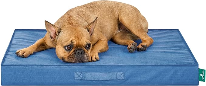 FurHaven Cooling Dog Bed – Medium Foam Mattress for Joint Pain Relief, Waterproof Liner, Removable Washable Cover, Durable for Outdoor Use, Deluxe Grid Indoor/Outdoor Bed – Blue, Medium-PawvioPets