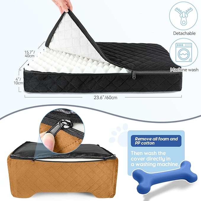 Dog Car Seat for Medium/Large Dogs,Dog Booster Seat for Dog Under 50lbs or 2 Small Dogs, Detachable and Washable Pet Car Seat,Multi-Functional Travel Dog Bed & Dog Sofa(Black/Brown)-PawvioPets