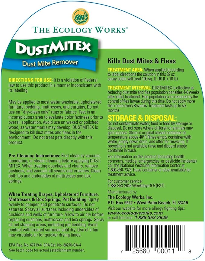 DustmiteX Dust Mite Spray - Dust Mites Remover + Flea Killer for Allergy & Asthma Relief for Cleaning in Home, Bed, Pet Bedding, & Furniture, Anti Allergen Dust Mites Killer-PawvioPets