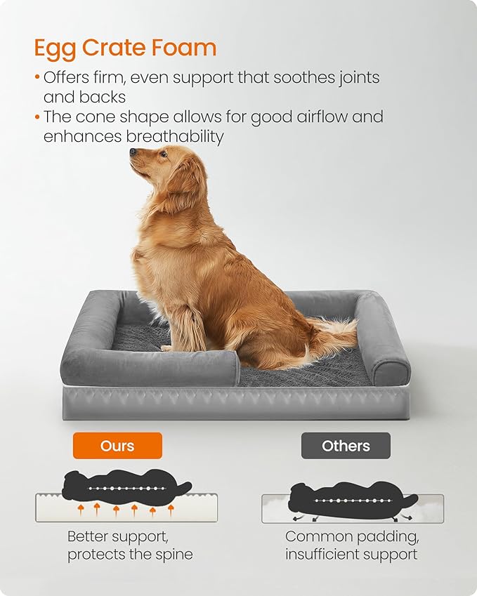Feandrea Orthopedic Dog Bed, Large Dog Bed Waterproof, Removable Washable Cover Sofa with Non-Slip Bottom, Raised Edges, 36 x 28 x 8 Inches, Light Gray UPGW067G02-PawvioPets