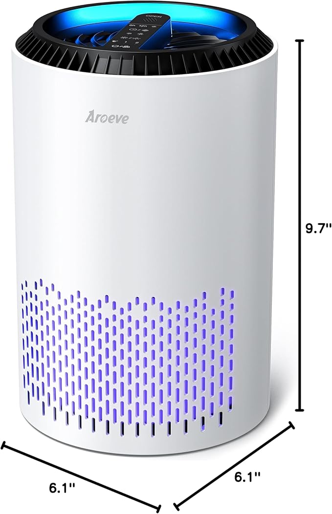 AROEVE Air Purifiers for Bedroom Home, 3 Layer Filter for Smoke Pollen Allergies Pet Dander Odor, Sleep Mode for Better Sleep, Energy Saving, 3 Speeds, Timer for Office, Dorm, Kitchen, MK01, White-PawvioPets