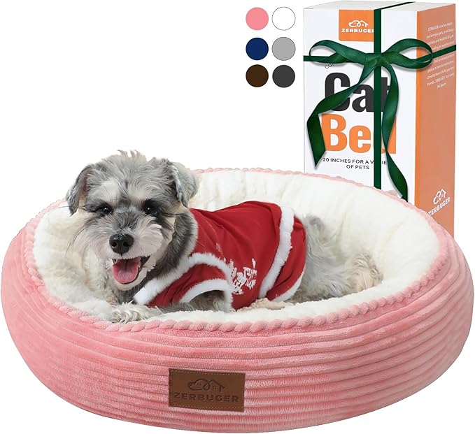 23in Pink Round Cat Dog Bed for Large Medium Small Dogs Cats, Machine Washable Sleeping Sofa, Non-Slip Bottom Breathable Soft Calming Pet Cuddler for Indoor/Outdoor/Car/Cage-PawvioPets