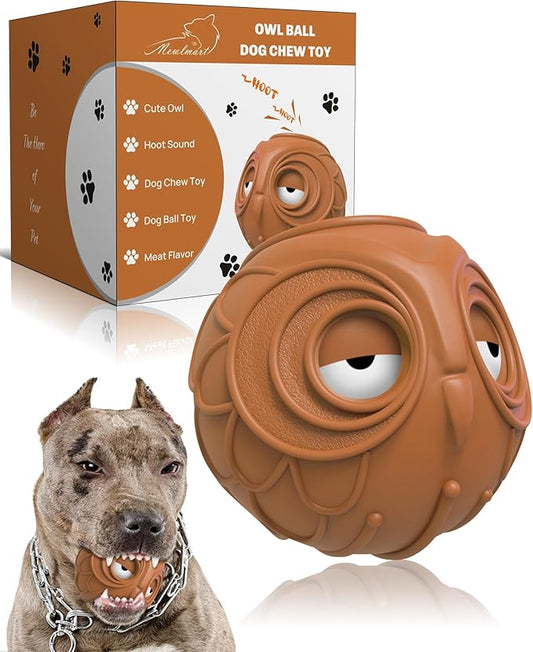 Giggle Ball for Dogs Owl Dog Toys for Aggressive Chewers Medium Large Dogs Fun Gift for Dog Natural Rubber Herding Ball for Dogs Cute Owl Hoot Brown New-PawvioPets