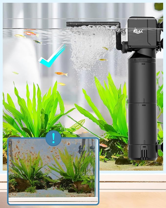 AQQA Dual-Use Aquarium Filter,Fish Tank Filter + Small Water Pump,Filtration,Wave-Making,Dissolved Oxygen,Water Circulation,Water Changes,Fountains Multifunctional Pump,Saltwater Freshwater (25W)-PawvioPets