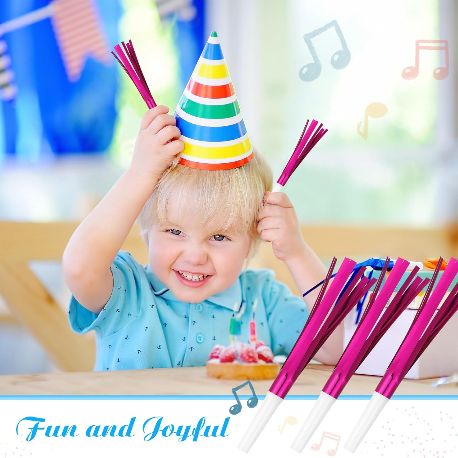 Metallic Fringed Noise Makers, for Noise Makers Party Favors, New Year Party, Baby Shower, Kids Birthday, 24 Pcs, Rose Red