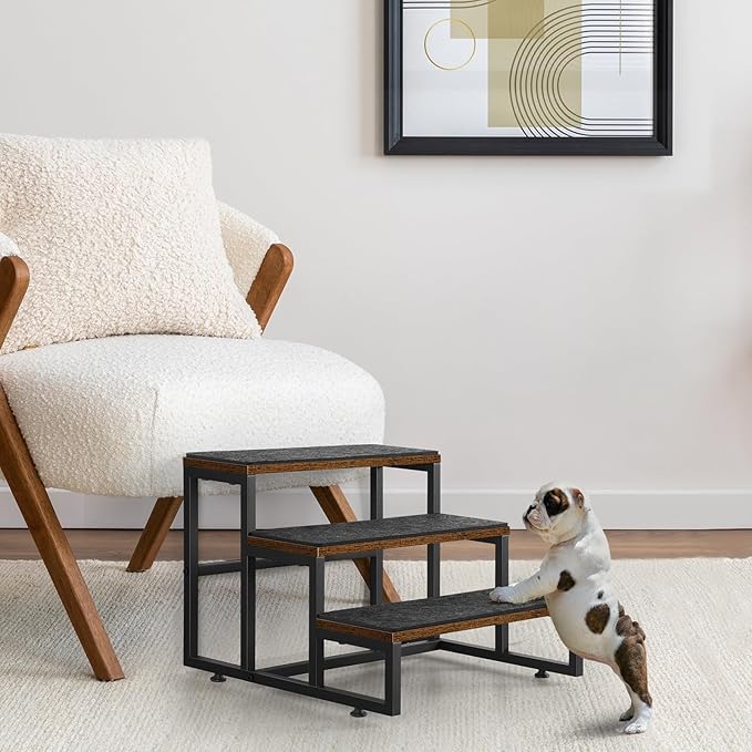 Dog Stairs for Small Dogs 3 Steps Pet Stairs Dog Stairs Steps for Couches High Beds, Non-Slip Indoor Dog Ramp, Holds Up to 100lbs-PawvioPets