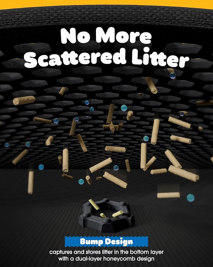 35" x 30" Cat Litter Mat - Ultra-Large Litter Box Mat with Double Layers, Urine-Proof and Non-Slip Litter Trapping Mat, Easy to Clean Kitty Litter Mats for Floor, Scatter Control, Black-PawvioPets