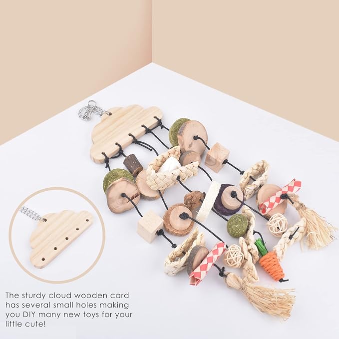 Bissap Rabbit Chew Toy, Bunny Cage Hanging Chew Toys and Treats Wooden with Snacks for Guinea Pigs Chinchillas Hamsters Rats and Other Small Pets Teeth Grinding-PawvioPets