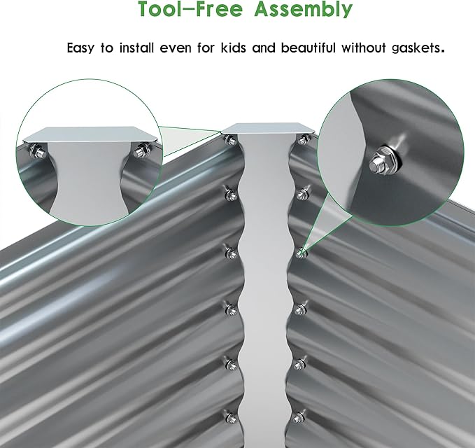 EKX 8x2x2FT Galvanized Raised Garden Bed, Raised Garden Bed Kit-Metal Planter Box Outdoor,Planting for Vegetables, Fruits,Herbs, Flowers-Slive-PawvioPets