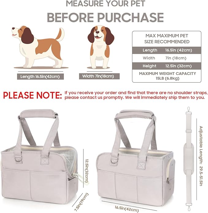 Dog Purse Carrier for Small Dogs, Soft Soft Sided Folding Dog Carriers for Small Dogs Medium Cats Puppies up to 15 Lbs, Washable Breathable Puppy Carrier for Outdoor Travel (Large Gray)-PawvioPets