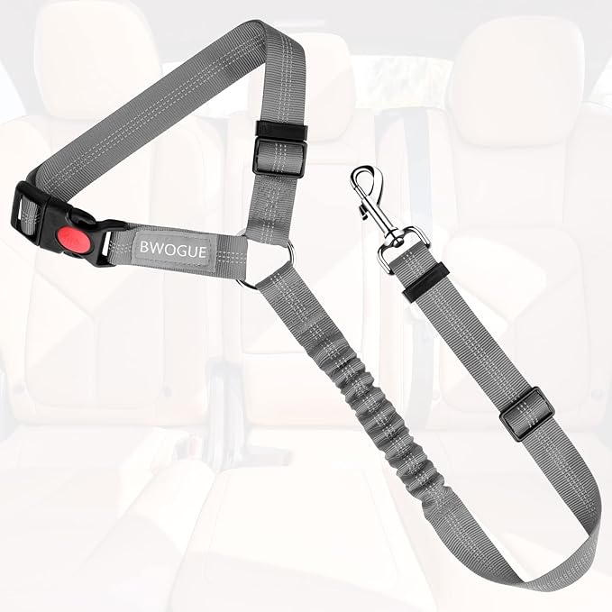 BWOGUE Pet Dog Cat Seat Belts, Car Headrest Restraint Adjustable Safety Leads Vehicle Seatbelt Harness (1 Pack)-PawvioPets
