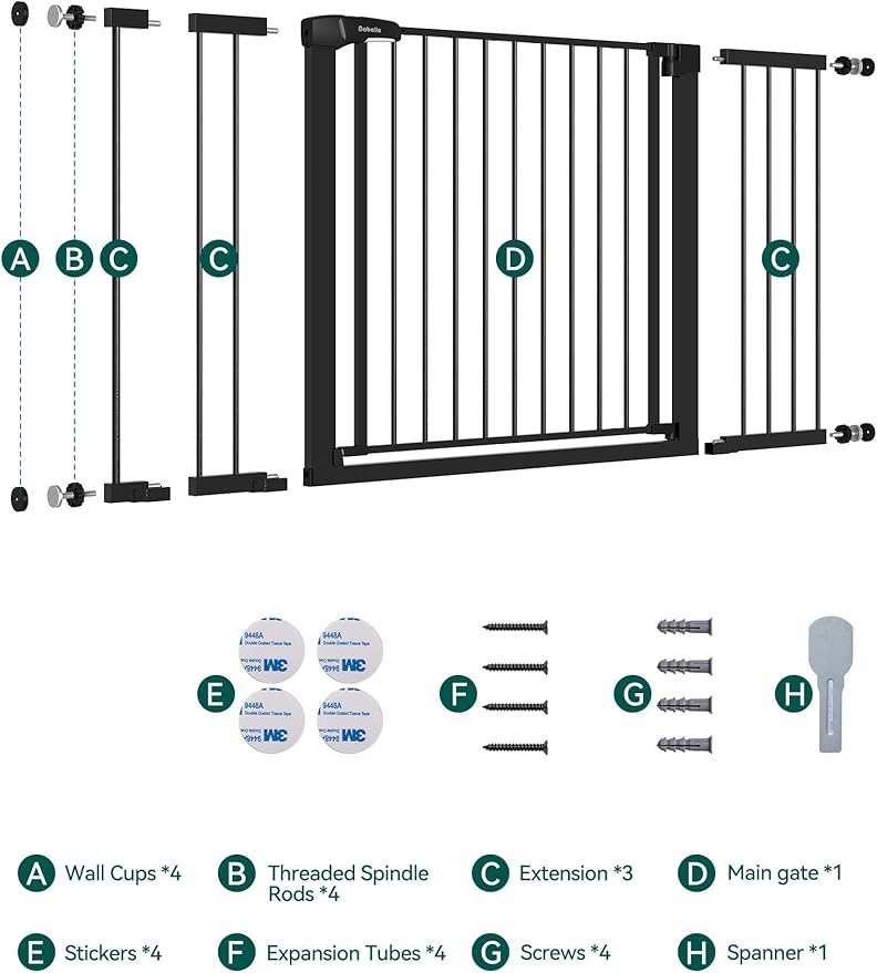 BABELIO 36-57" Extra Wide Baby/Dog Gate, Auto Close for The House, Stairs and Doorways, Pressure Mounted for Pet with Large Walk Thru Door, No Need Tools and Drilling, Black-PawvioPets