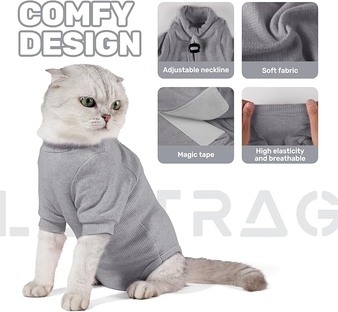 Breathable Cat Recovery Suit for Female/Male, Anti-Licking Kitten Onesie - Cat Surgery Pajamas with Sleeve After Spay, Prevent Shedding, Abdominal Wounds, Skin Diseases or E-Collar Alternative-PawvioPets