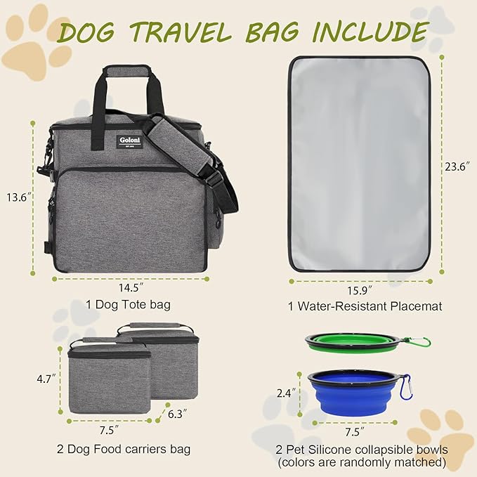 Dog Travel Bag Airline Approved–Pet Travel Tote with Collapsible Bowls,Food Containers & Feeding Mat–Multi-Pocket Organizer for Dogs & Cats, Durable & Water-Resistant for Hiking,Trips,Outdoors-PawvioPets