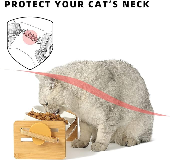 FUKUMARU Elevated Cat Ceramic Bowls, Small Dog 15° Tilted Raised Food Feeding Dishes, Solid Bamboo Water Stand Feeder Set for Cats and Puppy-PawvioPets