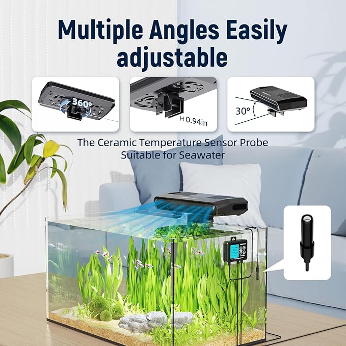 Aquarium Chiller Fan,Fish Tank Cooler with Temperature Control,Minimum Setting 59℉,Auto Start/Stop,Refrigeration Effect 5.4-9℉,3-Speed Modes,for Axolotl Seawater Freshwater Coral Grass Tank-PawvioPets