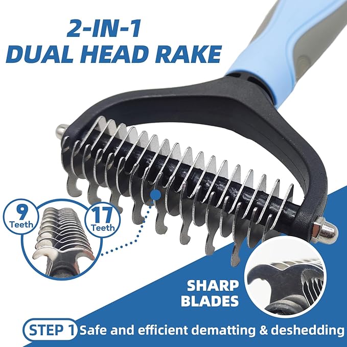 Dog Brush for Shedding,7 PCS Pet Grooming Brush Kit to De-fur & Hair Slicker Deshedding Brushes with Undercoat Rake Comb Bath Brush&Nail Clipper for Grooming Short Long Haired Dogs Cats Blue-PawvioPets