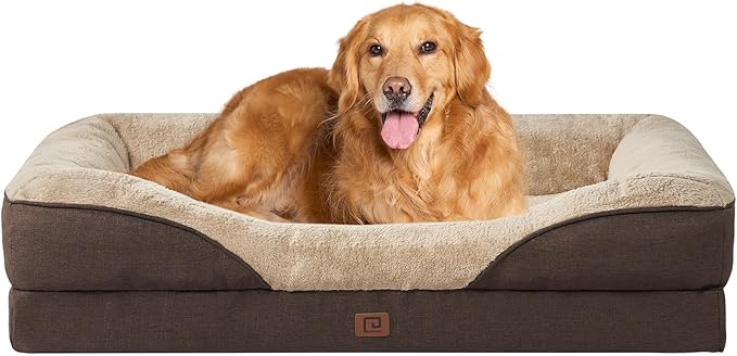 EHEYCIGA Memory Foam XL Dog Bed for XLarge Sized, Extra Large Orthopedic Dog Sofa with Sides and Waterproof Liner, Washable Bolster Pet Bed Couch with Removable Cover, 42x30x7.5 Inch, Brown-PawvioPets