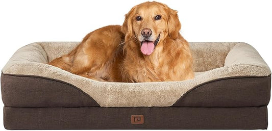 EHEYCIGA Memory Foam XL Dog Bed for XLarge Sized, Extra Large Orthopedic Dog Sofa with Sides and Waterproof Liner, Washable Bolster Pet Bed Couch with Removable Cover, 42x30x7.5 Inch, Brown-PawvioPets