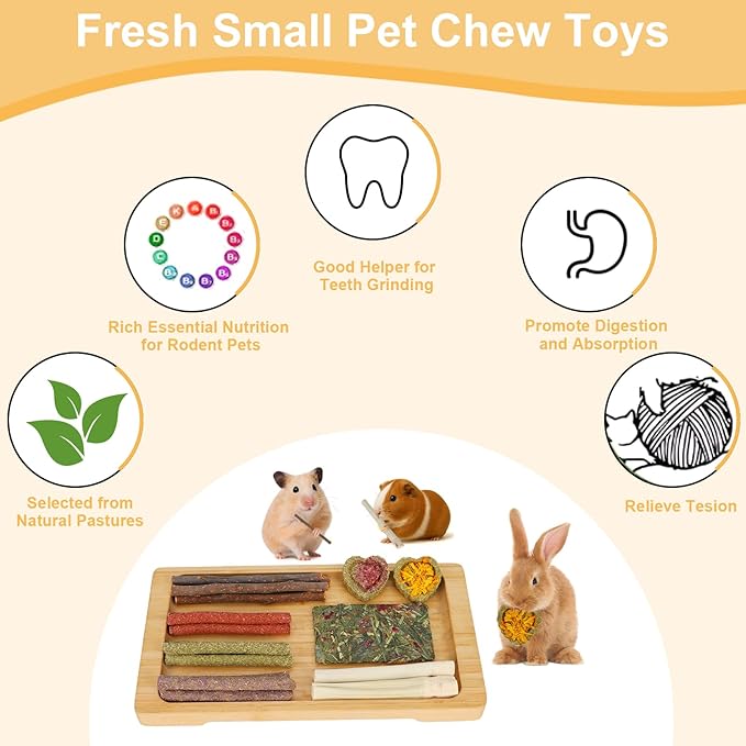 65PCS Rabbit Bunny Guinea Pig Chew Toys Treats, Chinchilla Hamster Chews Toys for Teeth, Timothy Hay Chips Treats Sticks for Rabbit Guinea Pig Chinchilla Hamster Rat-PawvioPets