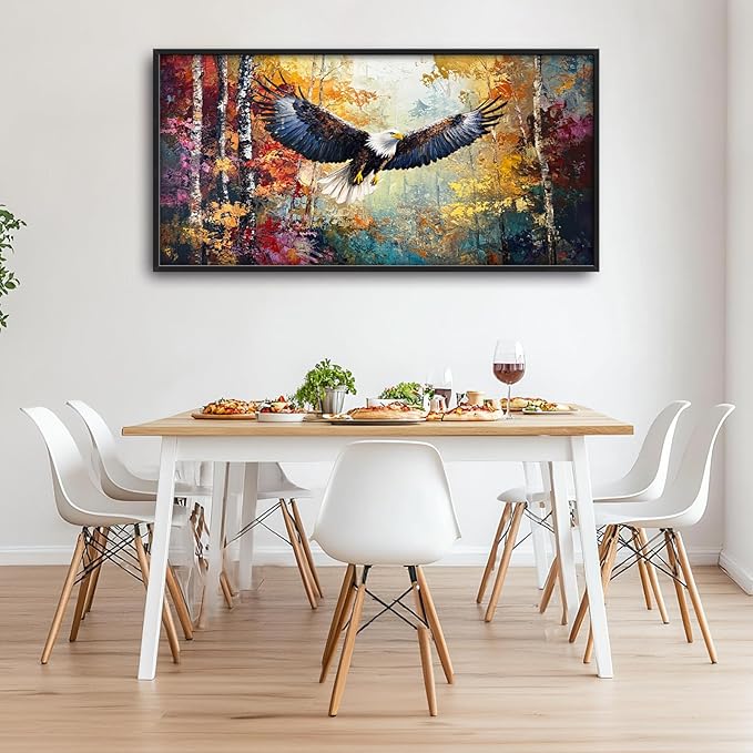 Extra Large Framed Bald Eagle Wall Art,Abstract Colorful Forest Wall Decor,Autumn Fall Forest Pictures for Living Room,Canvas Print Painting Modern Artwork Bedroom Office Home Decor 60L x 30W-PawvioPets