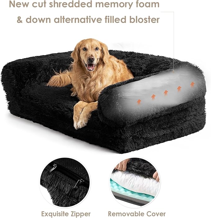 EHEYCIGA Foldable Human Dog Bed, Orthopedic Memory Foam Human Sized Dog Bed, Waterproof Pet Bed for People, Faux Fur Pet Couch for Adult, Black, 72"x44"x11"-PawvioPets