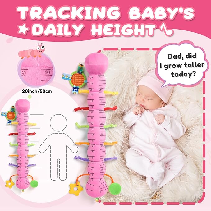 Baby Toys 0-6-12 Months,Musical Caterpillar Stuffed Animals Activity Infant Toys with Crinkle,Rattles,Mirror&Pull String,Muti-Sensory Toys Gifts for Newborn Tummy Time,Pink,Knot prolegs-PawvioPets