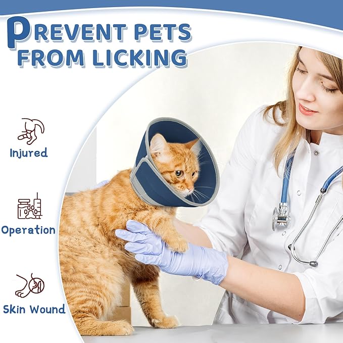 Cat Cone Collar Soft to Stop Licking, Adjustable, Foldable Lightweight Kitten Cones After Surgery Recovery for Cats & Kittens, Cat Cone Alternative (Solid Blue, S)-PawvioPets