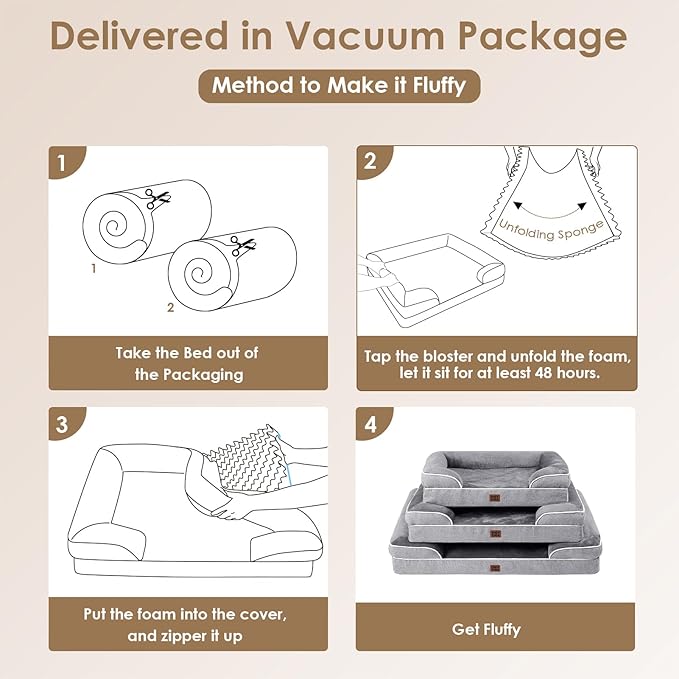 EHEYCIGA Orthopedic Dog Beds for Large Dogs, Waterproof Memory Foam Large Pet Bed with Sides, Non-Slip Bottom and Egg-Crate Foam Dog Couch Bed with Washable Removable Cover, Grey-PawvioPets