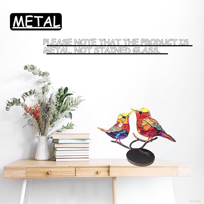 2Birds on a Branch, Metal Desktop Plane Shape Decorations, Home Bird Decorations for Office, Window, Aviary, Garden, Gifts for Bird Lovers, Boxed Set.-PawvioPets